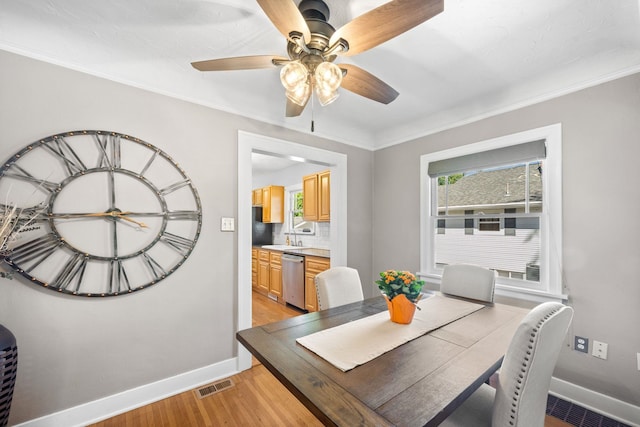 617 E 34th Ave, Spokane, WA 99203 - dining area with light wood-style flooring, ceiling fan, and crown molding
