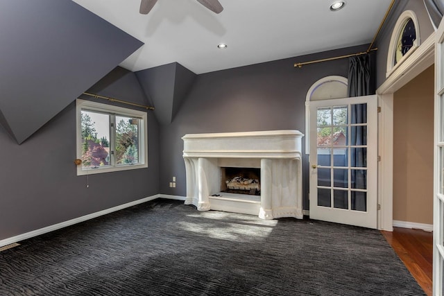 2010 E Pinecrest Rd, Spokane, WA 99203 - unfurnished living room featuring a ceiling fan, a fireplace, recessed lighting, and carpet