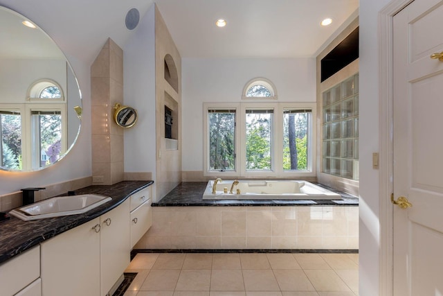 2010 E Pinecrest Rd, Spokane, WA 99203 - bathroom with vanity, tile patterned floors, a garden tub, and recessed lighting