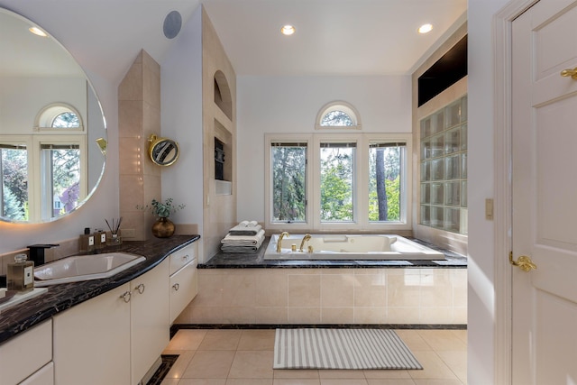 2010 E Pinecrest Rd, Spokane, WA 99203 - full bathroom with tile patterned flooring, vanity, a garden tub, and recessed lighting