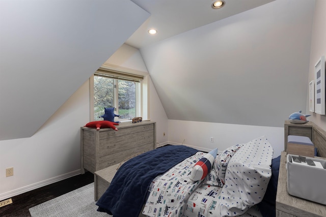 2010 E Pinecrest Rd, Spokane, WA 99203 - bedroom featuring lofted ceiling, recessed lighting, and wood finished floors