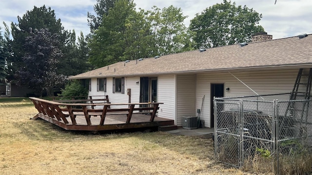 3520 N Arden Rd, Otis Orchards, WA 99027 - rear view of house with a deck, roof with shingles, and a chimney