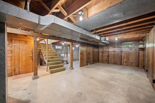 5327 N Jefferson St, Spokane, WA 99205 - below grade area featuring stairway and wooden walls