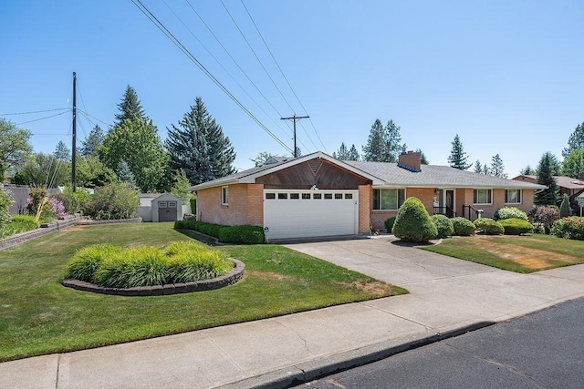 4335 W Excell Ave, Spokane, WA 99208 - single story home featuring a shed, an attached garage, a front lawn, brick siding, and driveway