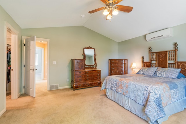9617 N Northview Ln, Spokane, WA 99208 - bedroom with an AC wall unit, lofted ceiling, carpet flooring, and a ceiling fan