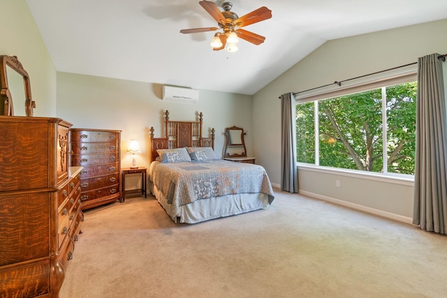 9617 N Northview Ln, Spokane, WA 99208 - carpeted bedroom featuring a wall mounted AC, lofted ceiling, and ceiling fan