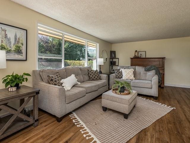 10108 E 19th Ave, Spokane Valley, WA 99206 - living area featuring wood finished floors and a textured ceiling