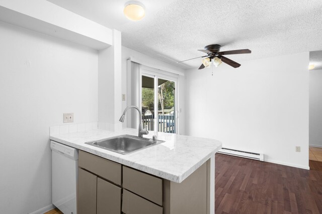 6125 N Addison St, Spokane, WA 99208 - kitchen featuring white dishwasher, a baseboard heating unit, a peninsula, light countertops, and ceiling fan