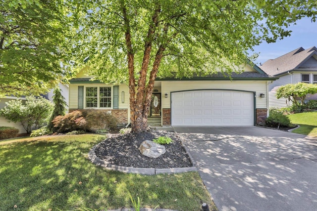 8722 E Boardwalk Ln, Spokane, WA 99212 - view of front facade with brick siding, a garage, concrete driveway, and a front yard