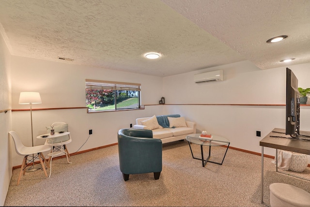 4232 E 10th Ave, Spokane, WA 99202 - living room featuring a wall unit AC, a textured ceiling, and carpet