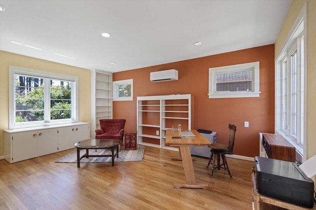 2718 S Hatch St, Spokane, WA 99203 - home office featuring a wall mounted AC, light wood finished floors, built in features, and recessed lighting