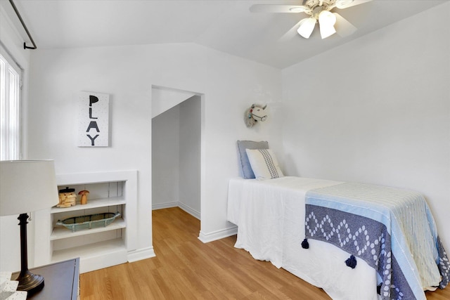 2116 N Jefferson St, Spokane, WA 99205 - bedroom featuring wood finished floors, vaulted ceiling, and a ceiling fan
