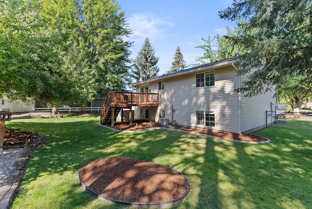 11919 S Player Dr, Spokane, WA 99223 - rear view of property with stairs, a deck, and a fenced backyard