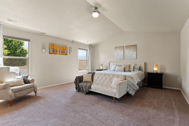 1115 S Mcmillan Rd, Spokane Valley, WA 99016 - carpeted bedroom featuring multiple windows, a textured ceiling, and lofted ceiling
