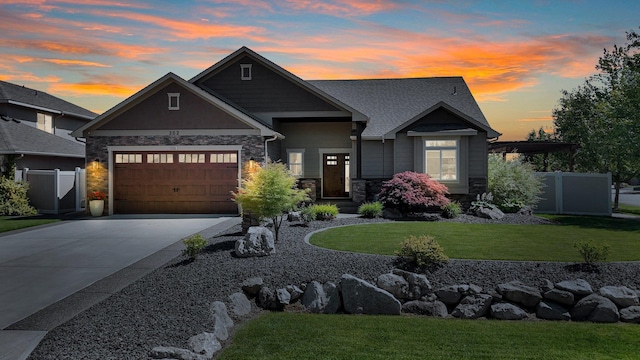 202 E Alexa Ct, Spokane, WA 99208 - craftsman-style home featuring stone siding, a garage, concrete driveway, and a shingled roof