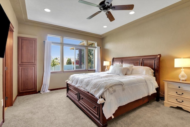 202 E Alexa Ct, Spokane, WA 99208 - bedroom featuring light carpet, recessed lighting, ceiling fan, and ornamental molding