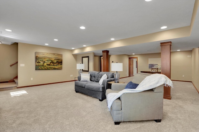 202 E Alexa Ct, Spokane, WA 99208 - living room with light carpet, recessed lighting, and stairs