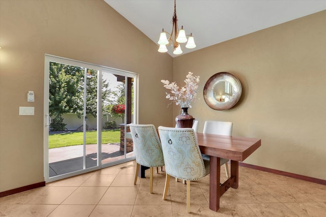 202 E Alexa Ct, Spokane, WA 99208 - dining area with a chandelier, high vaulted ceiling, and light tile patterned floors
