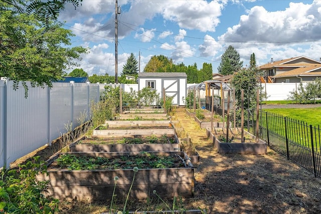 14020 S Sharp Ave, Spokane Valley, WA 99216 - fenced backyard featuring a garden and a storage unit