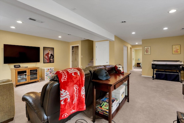 4116 S S Tenfel Ln, Spokane, WA 99223 - living area with carpet, recessed lighting, and stairway