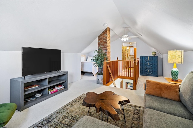 5003 N Normandie St, Spokane, WA 99205 - carpeted living area with vaulted ceiling and ceiling fan