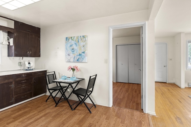 5218 E Commerce Ave, Spokane, WA 99212 - kitchen featuring light wood-style floors, dark brown cabinetry, and light countertops