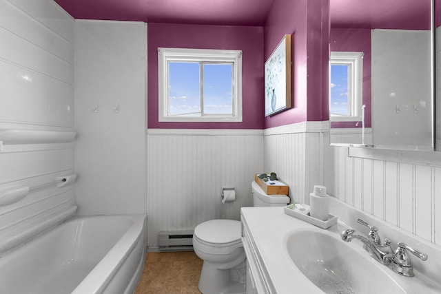 5218 E Commerce Ave, Spokane, WA 99212 - bathroom featuring baseboard heating, wainscoting, vanity, and tile patterned floors