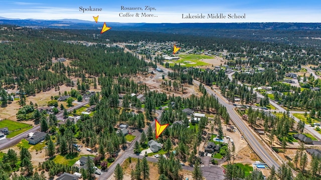 5885 Sandy Court Way, Nine Mile Falls, WA 99026 - aerial view of property's location featuring a forest and a mountain backdrop