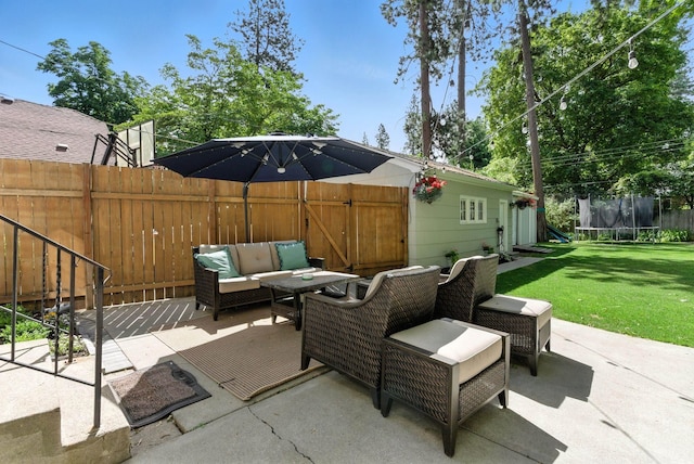 914 E 17th Ave, Spokane, WA 99203 - view of patio with an outdoor hangout area and a trampoline