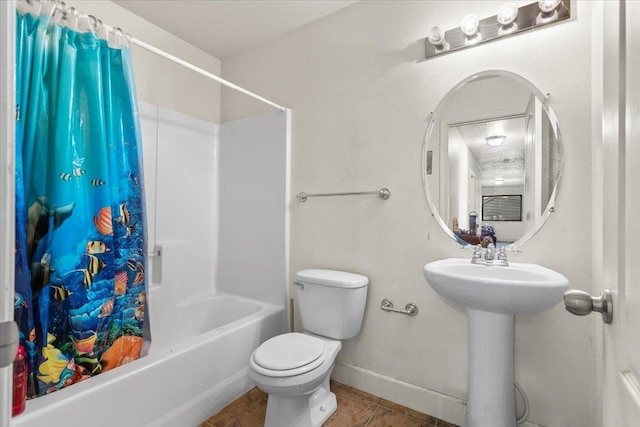 7619 S Camille Ct, Cheney, WA 99004 - bathroom with shower / bathtub combination with curtain and tile patterned flooring
