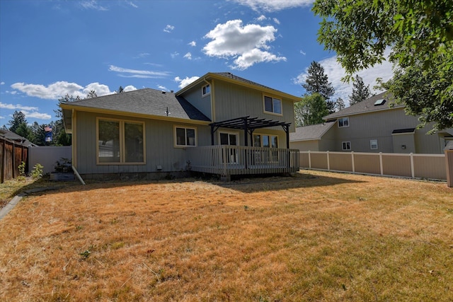6919 N Pine Rock Pl, Spokane, WA 99208 - rear view of property with a wooden deck, a pergola, and a fenced backyard
