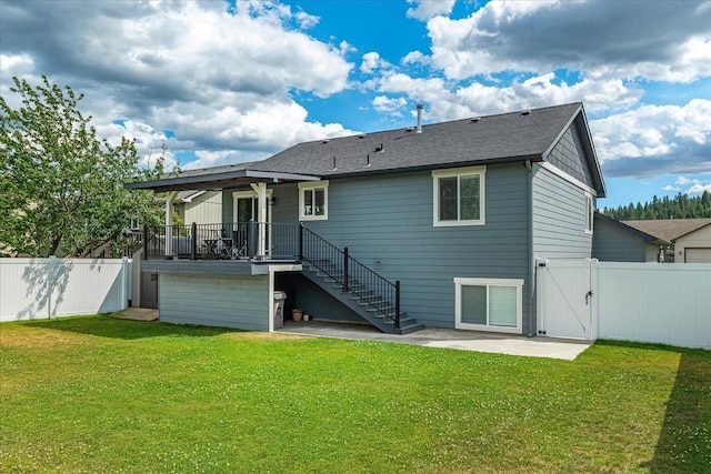 17609 E 2nd Ln, Spokane Valley, WA 99016 - rear view of house with a gate, stairs, a patio area, and roof with shingles