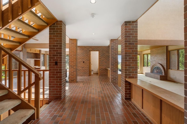 6624 S Ben Burr Rd, Spokane, WA 99223 - corridor featuring stairway, brick flooring, and recessed lighting