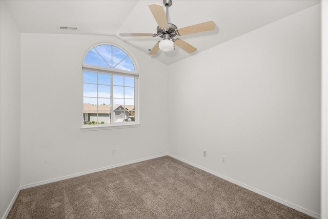 6720 N Royal Ln, Spokane, WA 99208 - empty room with vaulted ceiling, carpet flooring, and ceiling fan