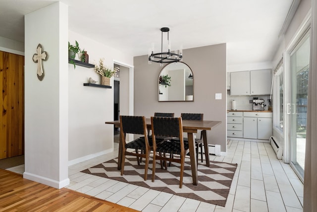 12524 E 20th Ave, Spokane Valley, WA 99216 - dining area featuring a chandelier, healthy amount of natural light, light wood-type flooring, and baseboard heating