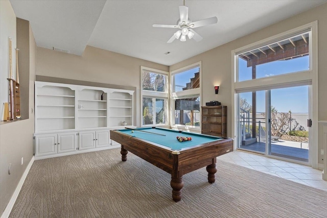 5106 E Glennaire Dr, Spokane, WA 99223 - rec room with billiards table, ceiling fan, and light carpet