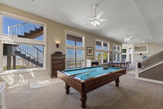 5106 E Glennaire Dr, Spokane, WA 99223 - recreation room featuring light colored carpet, a ceiling fan, and pool table