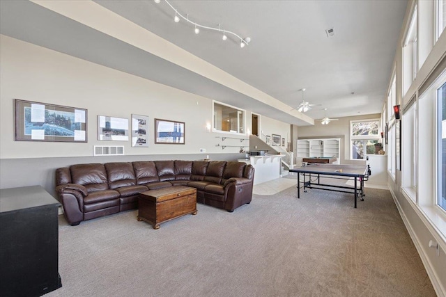 5106 E Glennaire Dr, Spokane, WA 99223 - carpeted living room with a ceiling fan