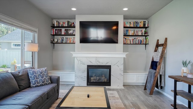 7169 S Parkridge Blvd, Spokane, WA 99224 - living room with wood finished floors, a fireplace, and recessed lighting