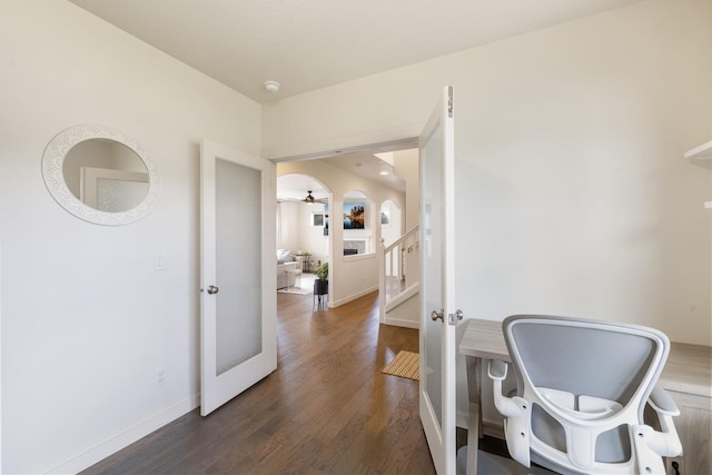 1024 W Staples Rd, Post Falls, ID 83854 - home office with dark wood-style flooring, a ceiling fan, and french doors