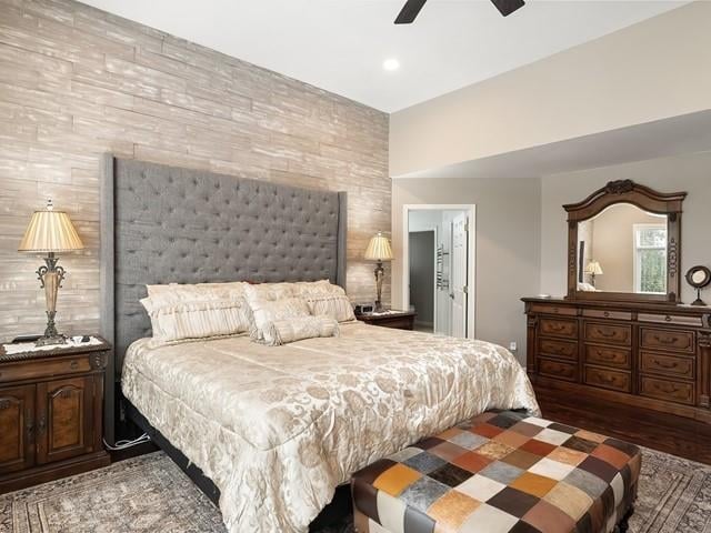 4332 S Greystone Ln, Spokane, WA 99223 - bedroom featuring dark wood-type flooring, ceiling fan, and recessed lighting
