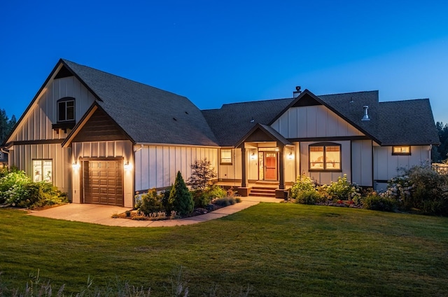 7814 S Ellis Rd, Spokane, WA 99223 - modern inspired farmhouse featuring board and batten siding, roof with shingles, and a front lawn