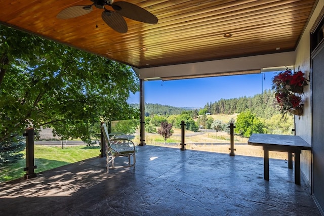7814 S Ellis Rd, Spokane, WA 99223 - view of patio featuring ceiling fan and a view of trees