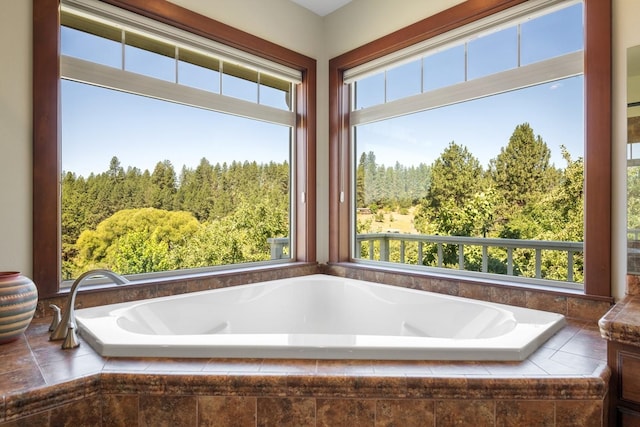7814 S Ellis Rd, Spokane, WA 99223 - bathroom with a forest view and a bath