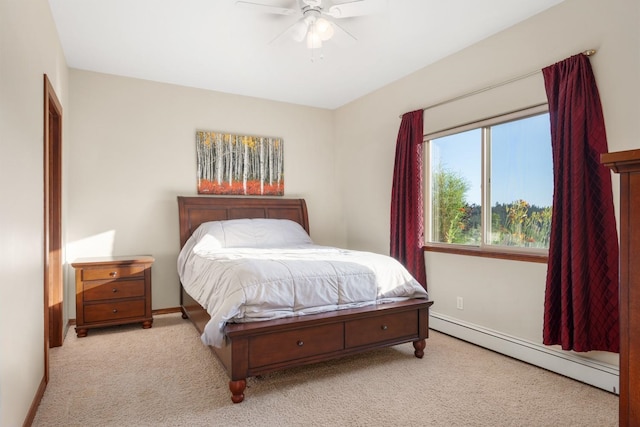 7814 S Ellis Rd, Spokane, WA 99223 - bedroom featuring a baseboard heating unit, carpet floors, and a ceiling fan