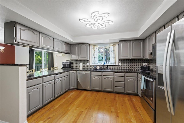404 E Carriage Ct, Spokane, WA 99218 - kitchen featuring appliances with stainless steel finishes, gray cabinets, and healthy amount of natural light