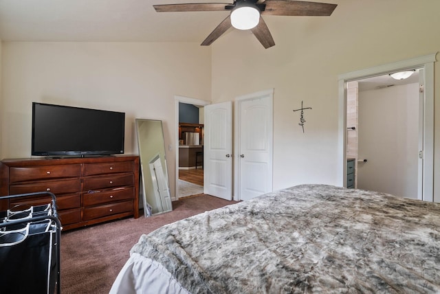 17309 E Baldwin Ave, Spokane Valley, WA 99016 - bedroom with carpet, a ceiling fan, and high vaulted ceiling
