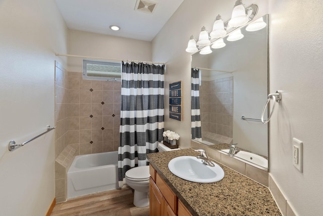 17110 E Daybreak Ln, Spokane Valley, WA 99016 - full bathroom with vanity, shower / bath combination with curtain, and wood finished floors