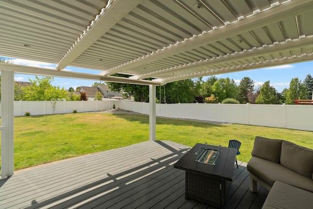 17110 E Daybreak Ln, Spokane Valley, WA 99016 - wooden deck featuring a fenced backyard and an outdoor living space with a fire pit