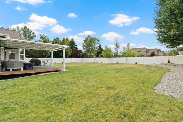 17110 E Daybreak Ln, Spokane Valley, WA 99016 - fenced backyard featuring a wooden deck and an outdoor hangout area